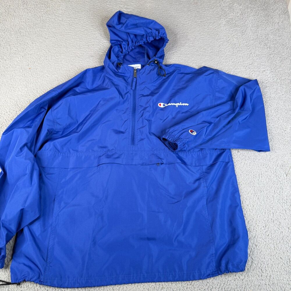 CHAMPION Windbreaker Jacket Mens Extra Large Blue 1/4 Zip Pullover Streetwear
